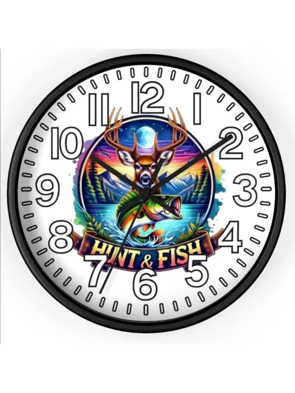 Hunting And Fishing Glow In The Dark Wall Clock New!